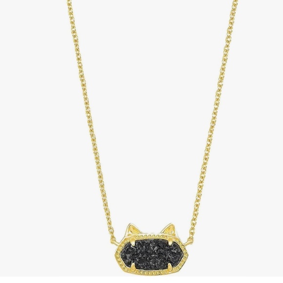 Kendra Scott Elisa Cat Pendant Necklace in Gold Black Drusy - Picture 1 of 3